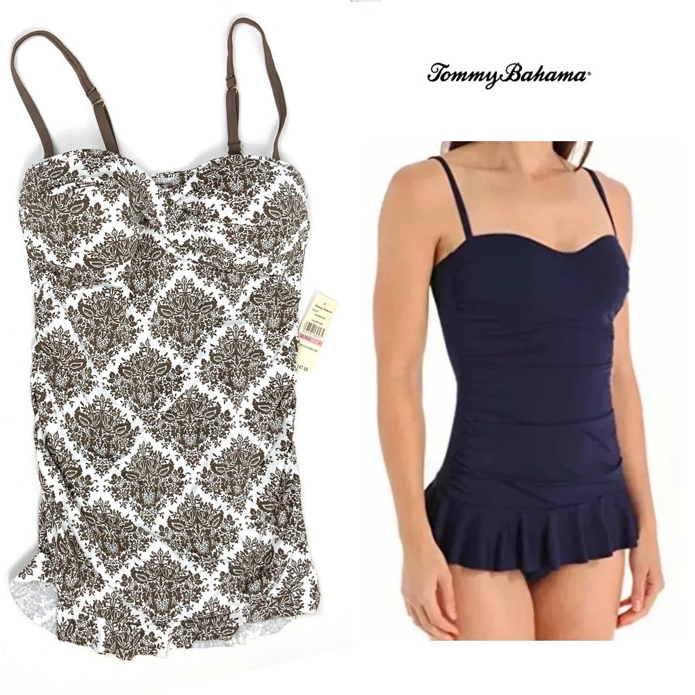 New Tommy Bahama One-Piece Swimsuit White/ Taupe Size 6 - Picture 3 of 16
